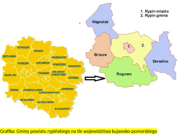 Gminy powiatu rypińskiego na tle województwa kujawsko-pomorskiego